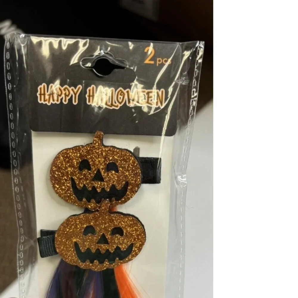 Hair Extensions Halloween Purple Orange Pumpkin 2 Pc Synthetic Hair 12